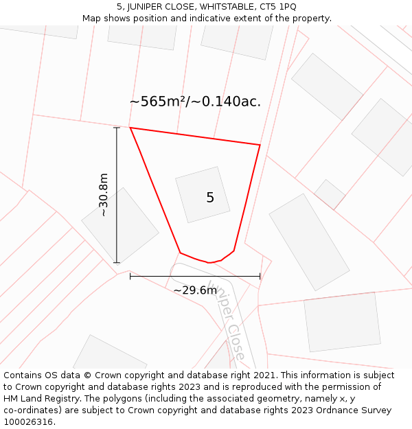 5, JUNIPER CLOSE, WHITSTABLE, CT5 1PQ: Plot and title map