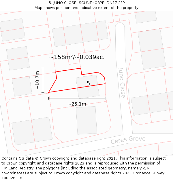 5, JUNO CLOSE, SCUNTHORPE, DN17 2FP: Plot and title map