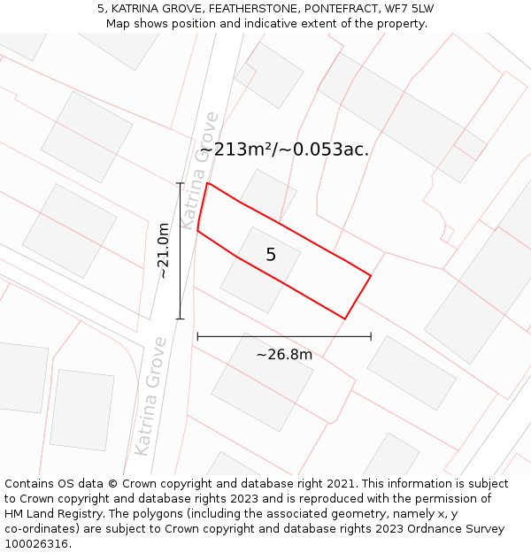 5, KATRINA GROVE, FEATHERSTONE, PONTEFRACT, WF7 5LW: Plot and title map