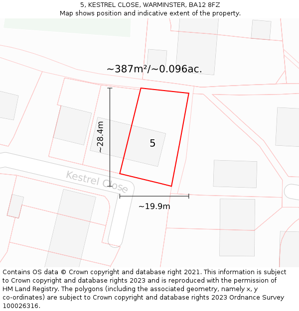 5, KESTREL CLOSE, WARMINSTER, BA12 8FZ: Plot and title map