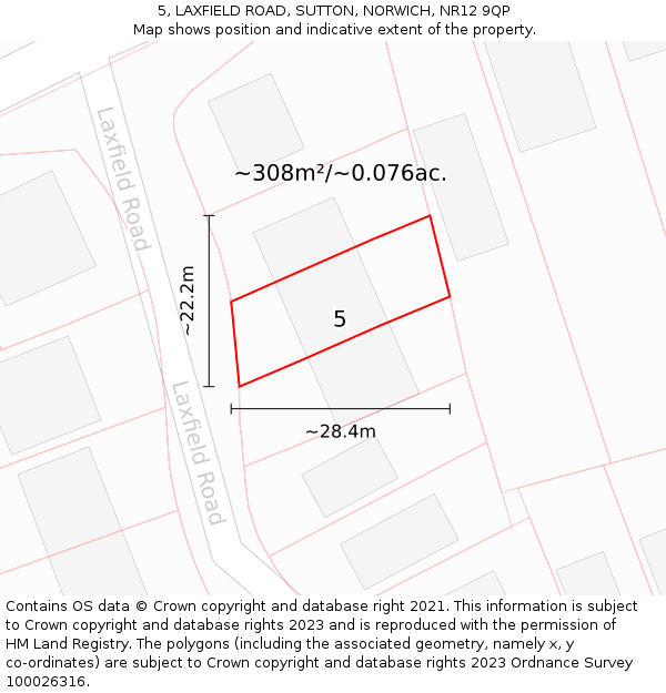 5, LAXFIELD ROAD, SUTTON, NORWICH, NR12 9QP: Plot and title map