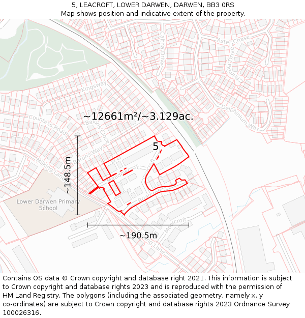 5, LEACROFT, LOWER DARWEN, DARWEN, BB3 0RS: Plot and title map
