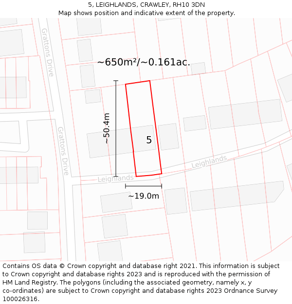 5, LEIGHLANDS, CRAWLEY, RH10 3DN: Plot and title map