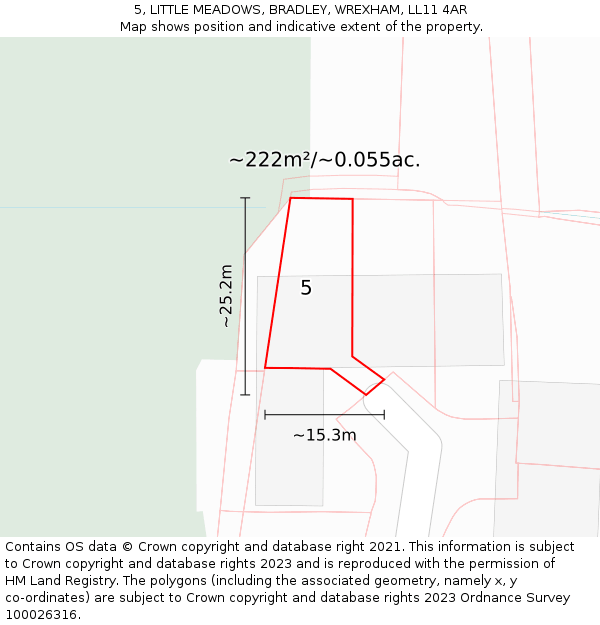 5, LITTLE MEADOWS, BRADLEY, WREXHAM, LL11 4AR: Plot and title map