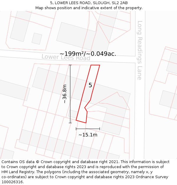 5, LOWER LEES ROAD, SLOUGH, SL2 2AB: Plot and title map