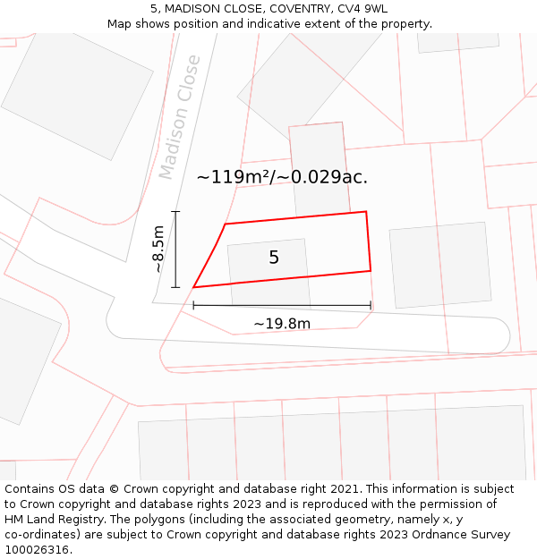 5, MADISON CLOSE, COVENTRY, CV4 9WL: Plot and title map