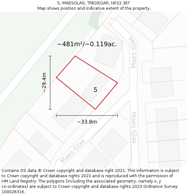 5, MAESGLAS, TREDEGAR, NP22 3ET: Plot and title map