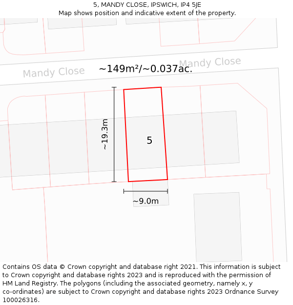 5, MANDY CLOSE, IPSWICH, IP4 5JE: Plot and title map