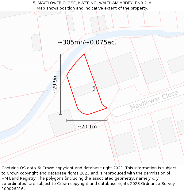 5, MAYFLOWER CLOSE, NAZEING, WALTHAM ABBEY, EN9 2LA: Plot and title map