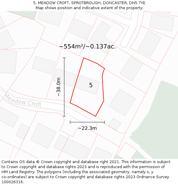 5, MEADOW CROFT, SPROTBROUGH, DONCASTER, DN5 7YE: Plot and title map