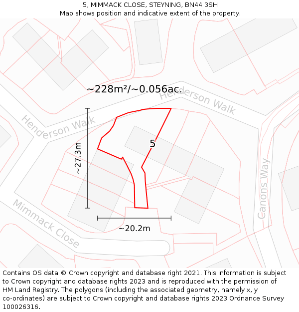 5, MIMMACK CLOSE, STEYNING, BN44 3SH: Plot and title map