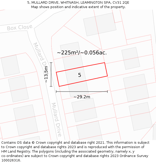 5, MULLARD DRIVE, WHITNASH, LEAMINGTON SPA, CV31 2QE: Plot and title map