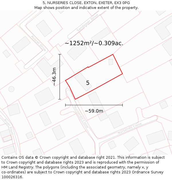 5, NURSERIES CLOSE, EXTON, EXETER, EX3 0PG: Plot and title map