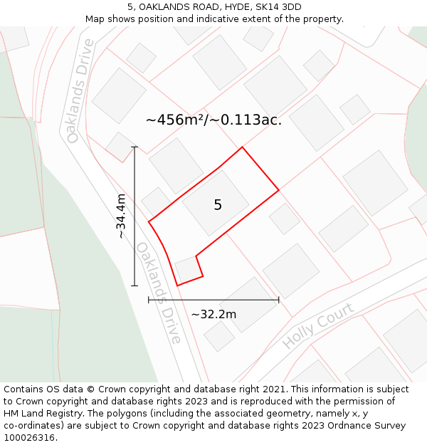 5, OAKLANDS ROAD, HYDE, SK14 3DD: Plot and title map