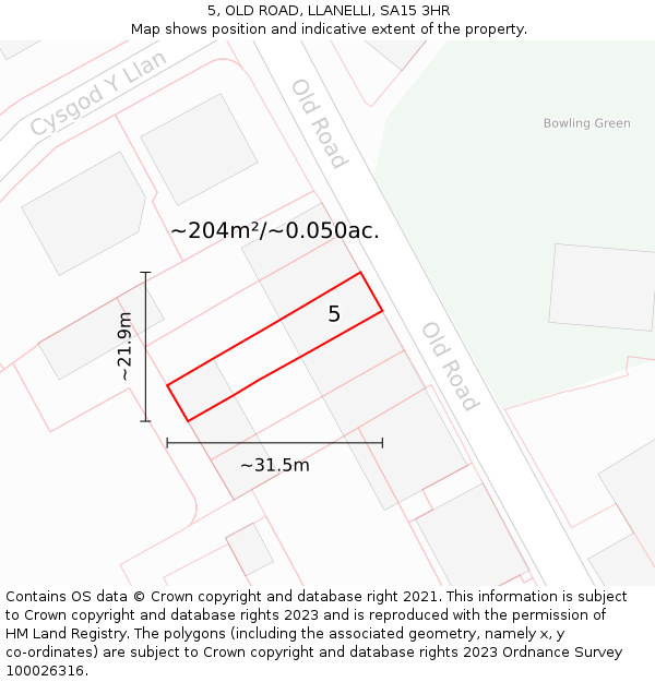 5, OLD ROAD, LLANELLI, SA15 3HR: Plot and title map