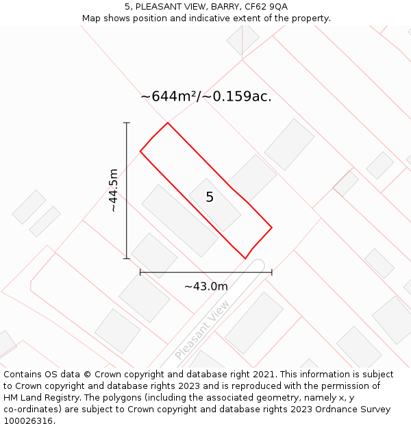 5, PLEASANT VIEW, BARRY, CF62 9QA: Plot and title map