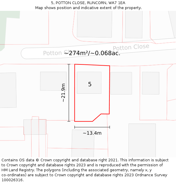 5, POTTON CLOSE, RUNCORN, WA7 1EA: Plot and title map