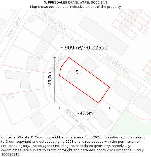 5, PRESDALES DRIVE, WARE, SG12 9NS: Plot and title map