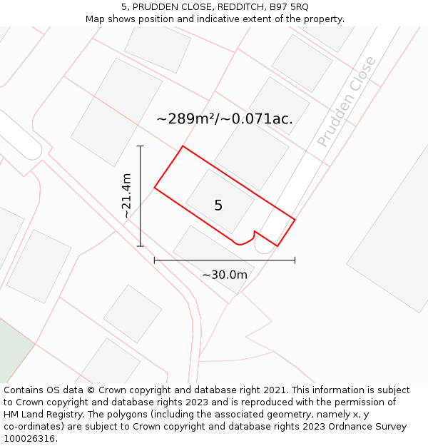 5, PRUDDEN CLOSE, REDDITCH, B97 5RQ: Plot and title map
