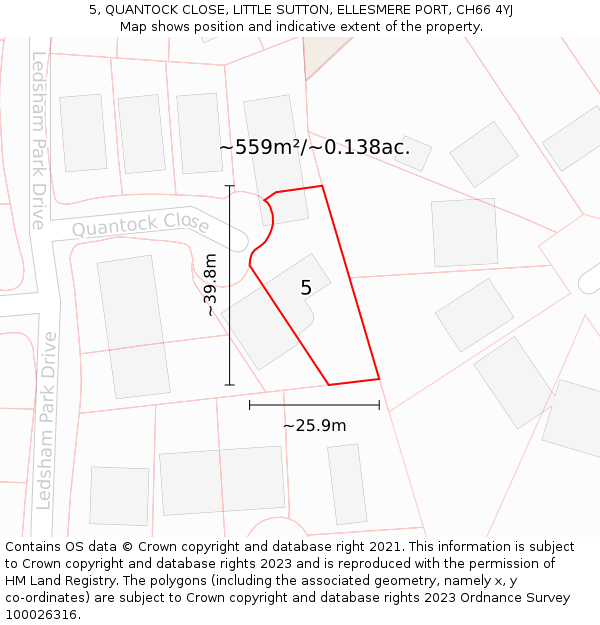 5, QUANTOCK CLOSE, LITTLE SUTTON, ELLESMERE PORT, CH66 4YJ: Plot and title map