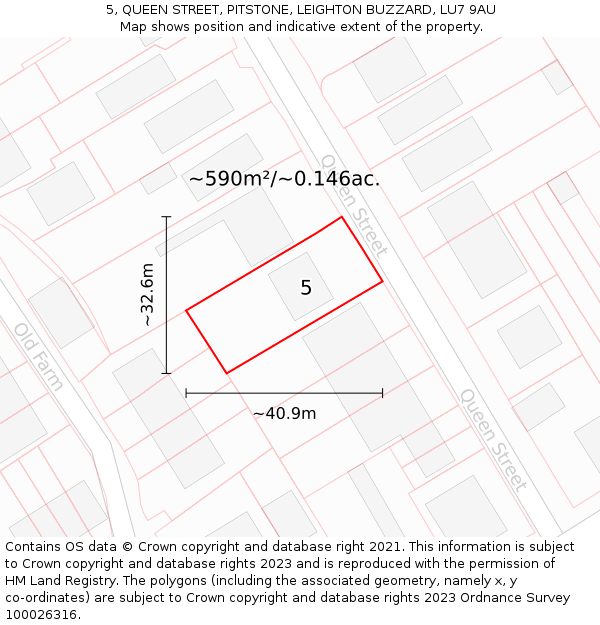 5, QUEEN STREET, PITSTONE, LEIGHTON BUZZARD, LU7 9AU: Plot and title map