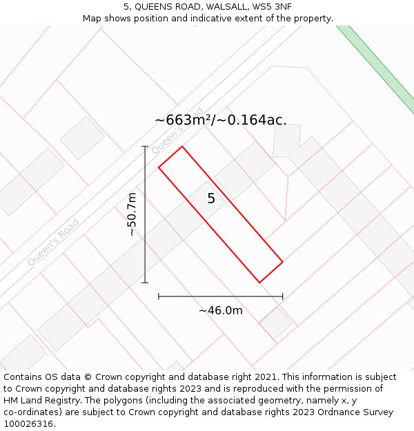 5, QUEENS ROAD, WALSALL, WS5 3NF: Plot and title map