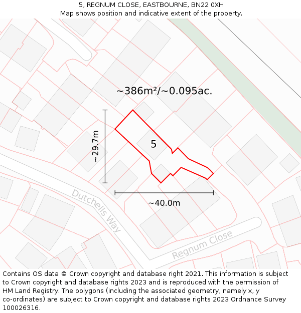 5, REGNUM CLOSE, EASTBOURNE, BN22 0XH: Plot and title map