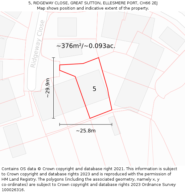 5, RIDGEWAY CLOSE, GREAT SUTTON, ELLESMERE PORT, CH66 2EJ: Plot and title map