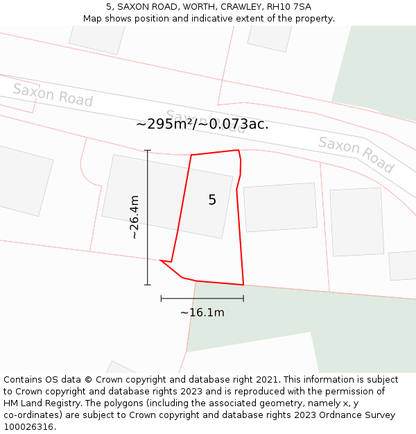 5, SAXON ROAD, WORTH, CRAWLEY, RH10 7SA: Plot and title map