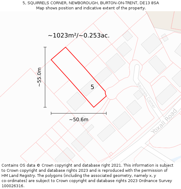 5, SQUIRRELS CORNER, NEWBOROUGH, BURTON-ON-TRENT, DE13 8SA: Plot and title map