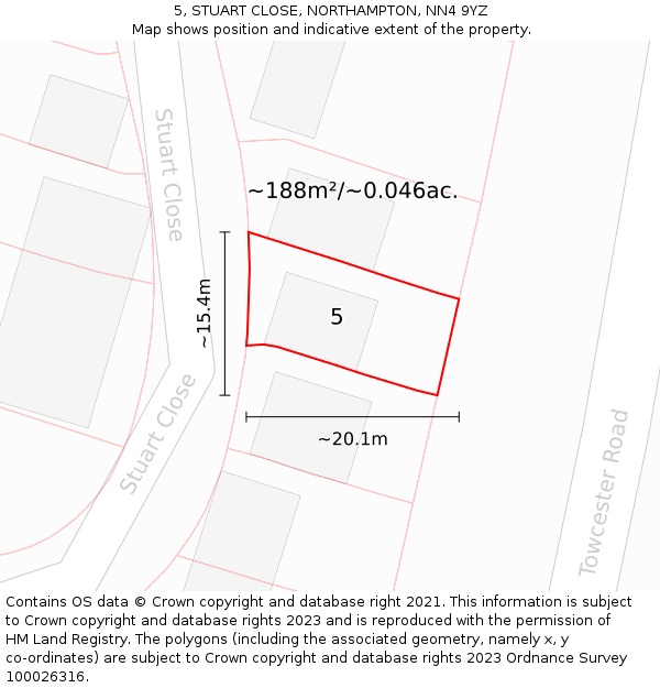 5, STUART CLOSE, NORTHAMPTON, NN4 9YZ: Plot and title map