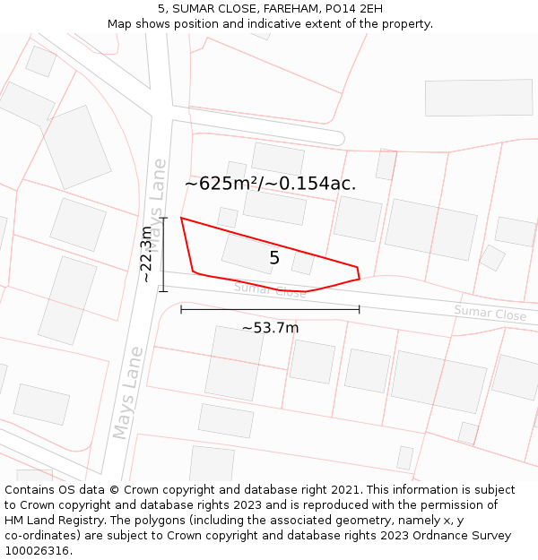 5, SUMAR CLOSE, FAREHAM, PO14 2EH: Plot and title map