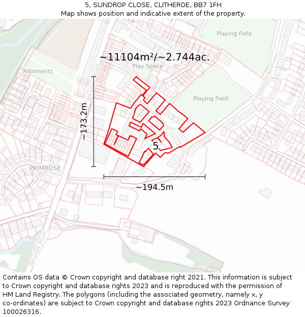 5, SUNDROP CLOSE, CLITHEROE, BB7 1FH: Plot and title map