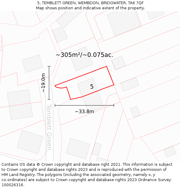 5, TEMBLETT GREEN, WEMBDON, BRIDGWATER, TA6 7QF: Plot and title map