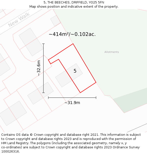 5, THE BEECHES, DRIFFIELD, YO25 5FN: Plot and title map