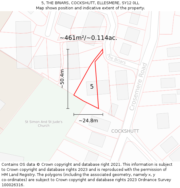 5, THE BRIARS, COCKSHUTT, ELLESMERE, SY12 0LL: Plot and title map