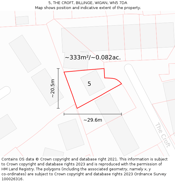 5, THE CROFT, BILLINGE, WIGAN, WN5 7DA: Plot and title map