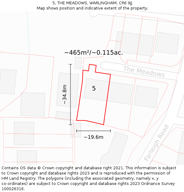 5, THE MEADOWS, WARLINGHAM, CR6 9JJ: Plot and title map