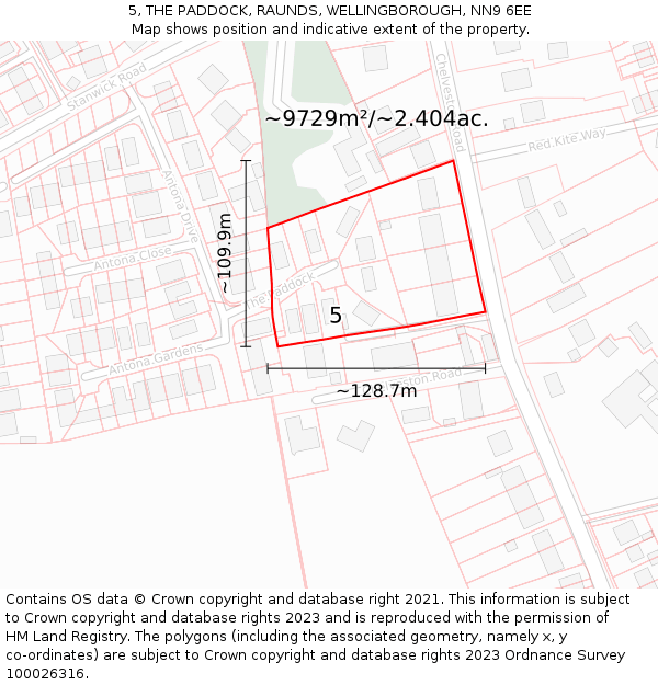 5, THE PADDOCK, RAUNDS, WELLINGBOROUGH, NN9 6EE: Plot and title map