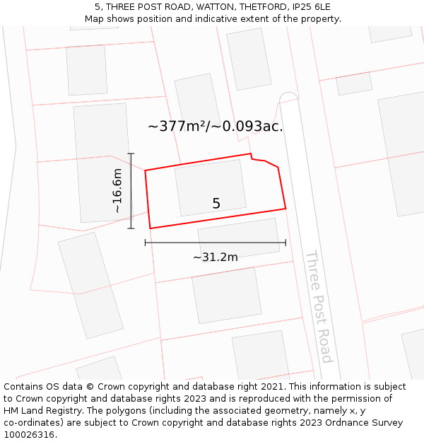 5, THREE POST ROAD, WATTON, THETFORD, IP25 6LE: Plot and title map