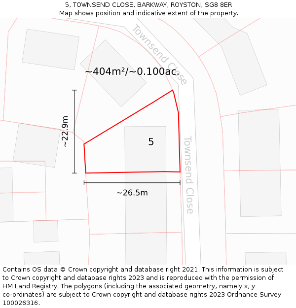 5, TOWNSEND CLOSE, BARKWAY, ROYSTON, SG8 8ER: Plot and title map