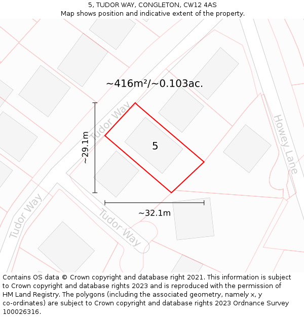 5, TUDOR WAY, CONGLETON, CW12 4AS: Plot and title map