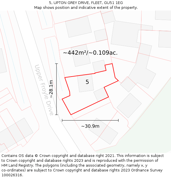 5, UPTON GREY DRIVE, FLEET, GU51 1EG: Plot and title map
