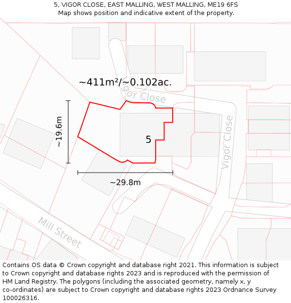 5, VIGOR CLOSE, EAST MALLING, WEST MALLING, ME19 6FS: Plot and title map
