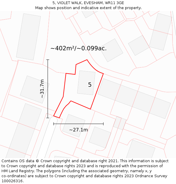 5, VIOLET WALK, EVESHAM, WR11 3GE: Plot and title map