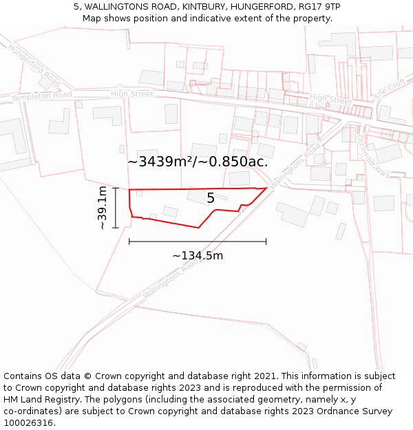 5, WALLINGTONS ROAD, KINTBURY, HUNGERFORD, RG17 9TP: Plot and title map