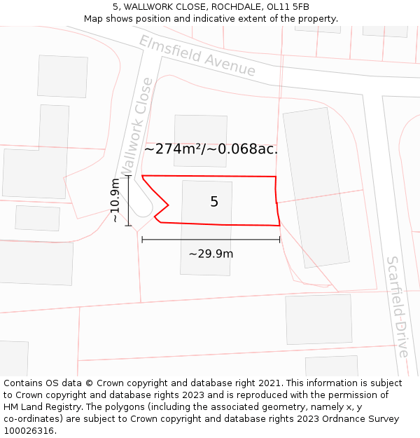 5, WALLWORK CLOSE, ROCHDALE, OL11 5FB: Plot and title map