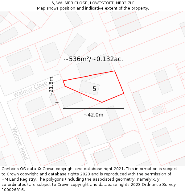 5, WALMER CLOSE, LOWESTOFT, NR33 7LF: Plot and title map