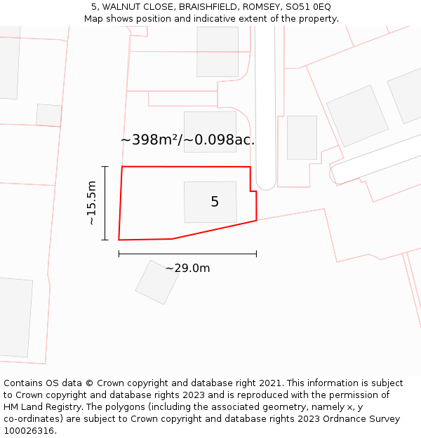 5, WALNUT CLOSE, BRAISHFIELD, ROMSEY, SO51 0EQ: Plot and title map