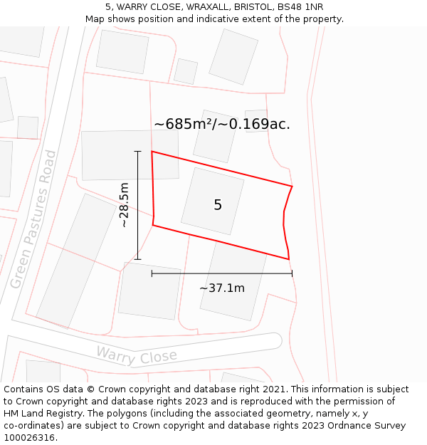5, WARRY CLOSE, WRAXALL, BRISTOL, BS48 1NR: Plot and title map